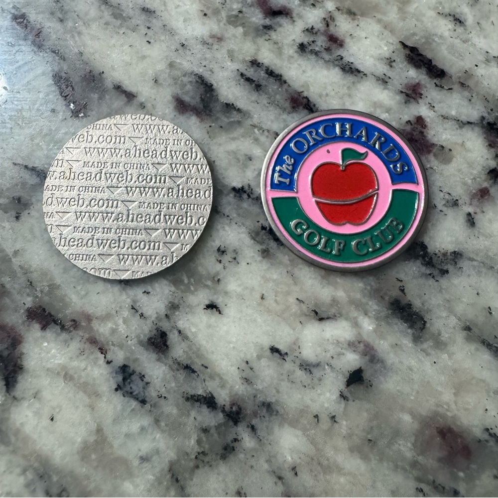 The Orchards Golf Club Pink Apple‎ Logo Ball Markers Lot Of 2